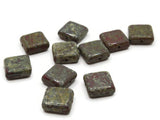 10 10mm Green, Red and Cream Square Glass Stone Look Glass Beads Jewelry Making Beading Supplies Loose Beads to String
