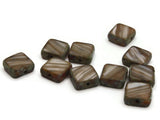 10 9mm Brown Striped Square Glass Beads Jewelry Making Beading Supplies Loose Beads to String