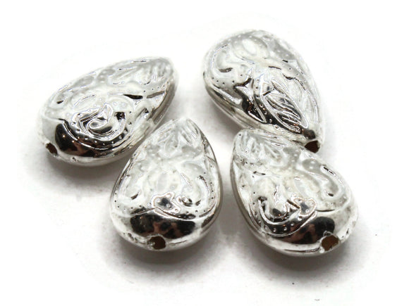 4 18mm Silver Faceted Teardrop Beads Vintage Silver Plated Plastic Beads Jewelry Making Beading Supplies Shiny Metal Focal Beads
