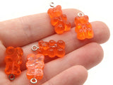 5 20mm Clear Orange Gummy Bear Charms Resin Pendants with Platinum Colored Loops Jewelry Making Beading Supplies Loose Candy Charms