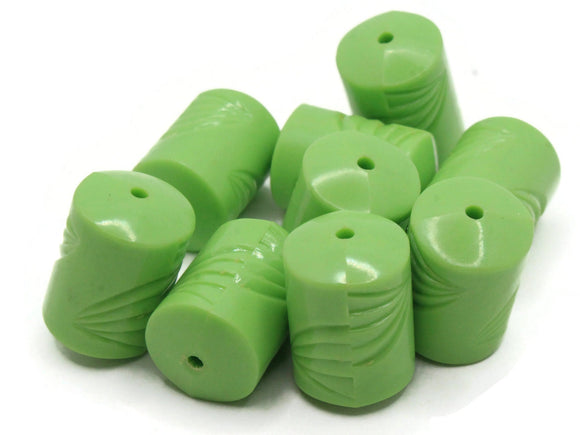 10 22mm Green Plastic Tube Beads With Wave Design Vintage Plastic New Old Stock Beads to String Chunky Beads Jewelry Making Beading Supplies