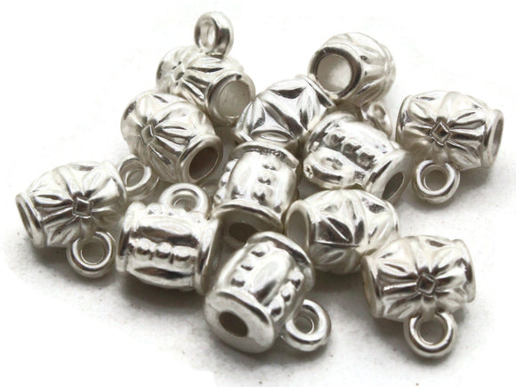 12 9mm Silver Plated Tube Slider Beads with Ring Vintage Silver Plated Plastic Beads Jewelry Making Beading Supplies