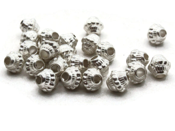 24 8mm Vintage Patterned Bicone Beads Silver Plated Plastic Beads  Jewelry Making Beading Supplies Large Hole Loose Beads