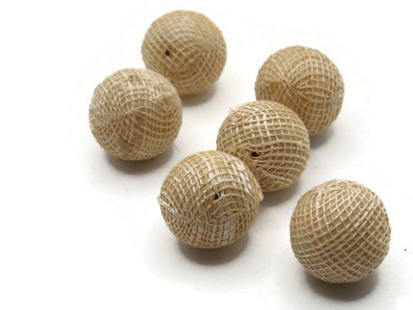 6 16mm Burlap Wrapped Beads Wood Beads Round Bead Vintage Wooden Beads Fabric Wrapped Natural Beads