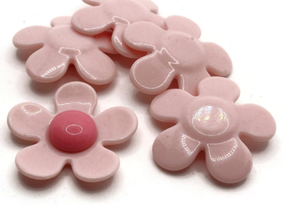 5 36mm Pink and Bright Pink Daisy Plant Cabochons Large Plastic Beads Acrylic Flatback Tiles Jewelry Making Beading Supplies