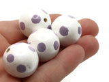 4 21mm Hand Painted White with Purple Polka Dots Wooden Beads Vintage Wood Beads Loose Beads New Old Stock Jewelry Making Beading Supplies