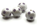 4 21mm Hand Painted White with Purple Polka Dots Wooden Beads Vintage Wood Beads Loose Beads New Old Stock Jewelry Making Beading Supplies
