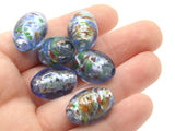 6 19mm Blue Speckled Oval Beads Lampwork Glass Beads Jewelry Making and Beading Supplies