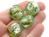 4 21mm Green Speckled Coin Beads Flat Round Lampwork Glass Beads Jewelry Making and Beading Supplies