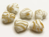6 15mm White with Yellow Striped Lampwork Glass Beads Heart Beads Jewelry Making Beading Supplies Loose Beads to String