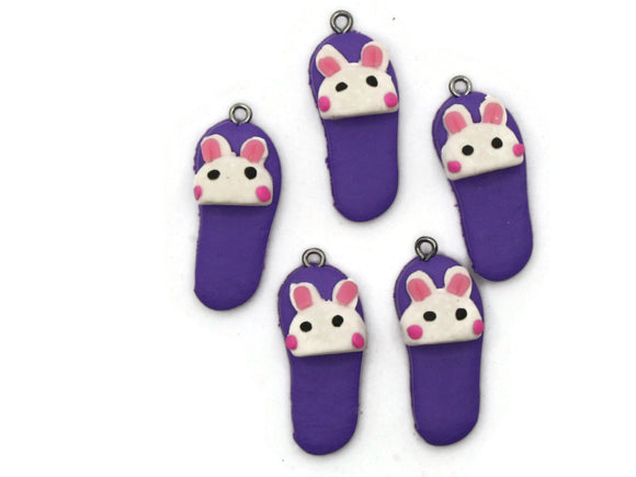 5 34mm Purple Bunny Rabbit Slipper Charms Polymer Clay Miniature Animal Charms Jewelry Making Beading Supplies