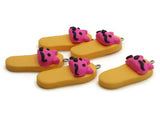 5 34mm Yellow and Pink Kitty Cat Slipper Charms Polymer Clay Miniature Animal Charms Jewelry Making Beading Supplies