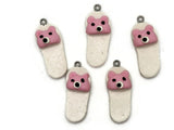 5 34mm White and Pink Teddy Bear Slipper Charms Polymer Clay Miniature Animal Charms Jewelry Making Beading Supplies