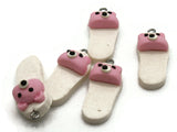 5 34mm White and Pink Teddy Bear Slipper Charms Polymer Clay Miniature Animal Charms Jewelry Making Beading Supplies
