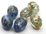 6 19mm Blue and Clear Mix Speckled Oval Beads Lampwork Glass Beads Jewelry Making and Beading Supplies