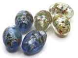 6 19mm Blue and Clear Mix Speckled Oval Beads Lampwork Glass Beads Jewelry Making and Beading Supplies