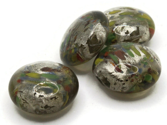 4 21mm Gray Speckled Coin Beads Flat Round Lampwork Glass Beads Jewelry Making and Beading Supplies