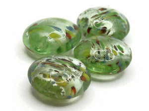 4 21mm Green Speckled Coin Beads Flat Round Lampwork Glass Beads Jewelry Making and Beading Supplies