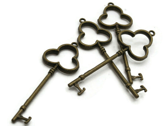 4 70mm Antique Bronze Clover Key Charms  Metal Skeleton Keys Pendants Beads Jewelry Making Beading Supplies