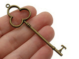 4 70mm Antique Bronze Clover Key Charms  Metal Skeleton Keys Pendants Beads Jewelry Making Beading Supplies