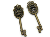4 57mm Antique Bronze Framed Crown Key Charms  Metal Skeleton Keys Pendants Beads Jewelry Making Beading Supplies