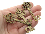 4 60mm Antique Bronze Classic Filigree Heart Key Charms  Metal Skeleton Keys Pendants Beads Jewelry Making Beading Supplies