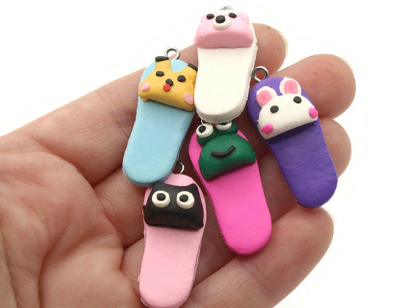 5 34mm Mixed Animal Slipper Charms Polymer Clay Miniature Charms Jewelry Making Beading Supplies