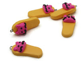 5 34mm Yellow and Pink Kitty Cat Slipper Charms Polymer Clay Miniature Animal Charms Jewelry Making Beading Supplies