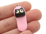 5 34mm Pink And Black Cat Slipper Charms Polymer Clay Miniature Animal Charms Jewelry Making Beading Supplies