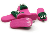 5 34mm Hot Pink And Green Frog Slipper Charms Polymer Clay Miniature Animal Charms Jewelry Making Beading Supplies