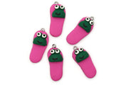 5 34mm Hot Pink And Green Frog Slipper Charms Polymer Clay Miniature Animal Charms Jewelry Making Beading Supplies