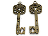 4 60mm Antique Bronze Classic Filigree Heart Key Charms  Metal Skeleton Keys Pendants Beads Jewelry Making Beading Supplies