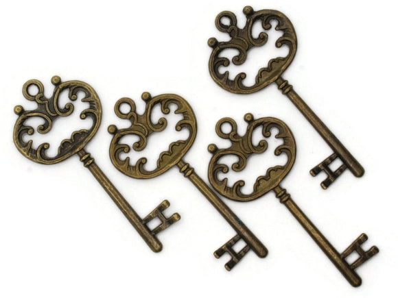 4 61mm Antique Bronze Ornate Key Charms Metal Skeleton Keys Pendants Beads Jewelry Making Beading Supplies