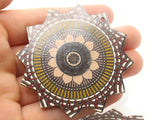 2 61mm Brown and Cream Printed Wood Flower Pendant Flat Wooden Beads Jewelry Making Beading Supplies