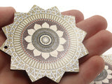 2 61mm White and Brown Printed Wood Flower Pendant Flat Wooden Beads Jewelry Making Beading Supplies