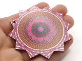 2 61mm Pink and Orange Printed Wood Flower Pendant Flat Wooden Beads Jewelry Making Beading Supplies
