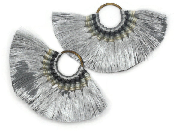 3.25 Inch Mixed Gray Thread Tassels Fan Tassel Pendants Quantity 2 Jewelry Making Beading Supplies Focal Beads Drop Beads