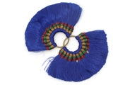 3.25 Inch Royal Blue with Red Green and Yellow Thread Tassels Fan Tassel Pendants Quantity 2 Jewelry Making Beading Supplies Focal Beads