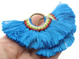 3.25 Inch Medium Blue with Multi-Color Thread Tassels Fan Tassel Pendants Quantity 2 Jewelry Making Beading Supplies Focal Beads