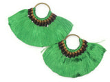 3.25 Inch Green with Multi-Color Thread Tassels Fan Tassel Pendants Quantity 2 Jewelry Making Beading Supplies Focal Beads