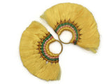 3.25 Inch Medium Yellow with Multi-Color Thread Tassels Fan Tassel Pendants Quantity 2 Jewelry Making Beading Supplies Focal Beads