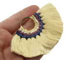 3.25 Inch Pale Yellow with Multi-Color Thread Tassels Fan Tassel Pendants Quantity 2 Jewelry Making Beading Supplies Focal Beads