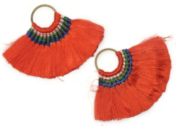 3.25 Inch Red with Multi-Color Thread Tassels Fan Tassel Pendants Quantity 2 Jewelry Making Beading Supplies Focal Beads