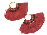 3.25 Inch Burgundy Red with Multi-Color Thread Tassels Fan Tassel Pendants Quantity 2 Jewelry Making Beading Supplies Focal Beads
