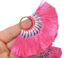 3.25 Inch Hot Pink with Multi-Color Thread Tassels Fan Tassel Pendants Quantity 2 Jewelry Making Beading Supplies Focal Beads