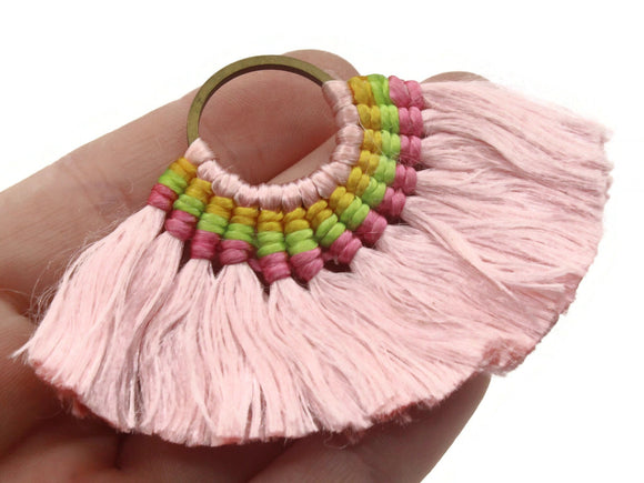 3.25 Inch Light Pink with Multi-Color Thread Tassels Fan Tassel Pendants Quantity 2 Jewelry Making Beading Supplies Focal Beads