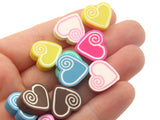 20 14mm Clay Heart Cabochons Polymer Clay Flatback Tiles Mixed Multicolor Spiral Love Hearts Jewelry Making Beading Supplies