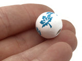8 16mm White with Sky Blue Leaves Wood Beads Round Leaf Beads Wooden Beads Ball Beads Jewelry Making Beading Supplies Smileyboy