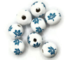 8 16mm White with Sky Blue Leaves Wood Beads Round Leaf Beads Wooden Beads Ball Beads Jewelry Making Beading Supplies Smileyboy