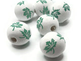 8 16mm White with Green Leaves Wood Beads Round Leaf Beads Wooden Beads Ball Beads Jewelry Making Beading Supplies Smileyboy